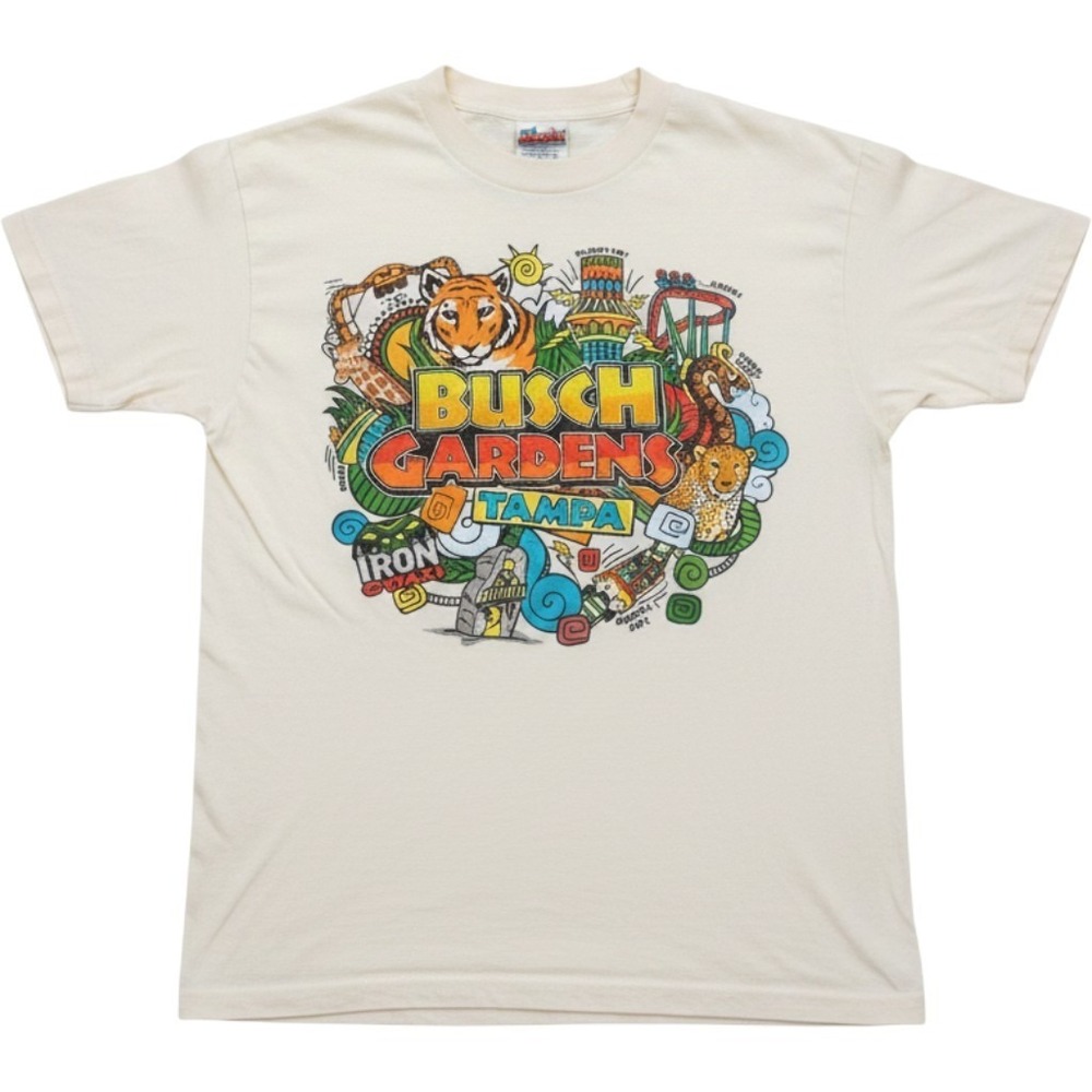 Busch Gardens Shirt Mens Small Beige Tampa Theme Park Graphic Tee Tagless Jersey